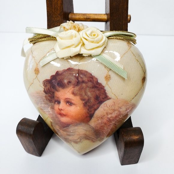 Vintage Victorian Christmas Querubin Ornament Angel Cherub Paper Mache Decoupage - Picture 11 of 12